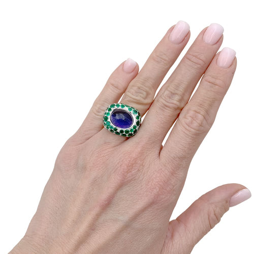 Bague 52 Poiray - Bague Cabaret en or blanc, iolite et émeraudes 58 Facettes 35438