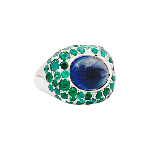 Bague 52 Poiray - Bague Cabaret en or blanc, iolite et émeraudes 58 Facettes 35438