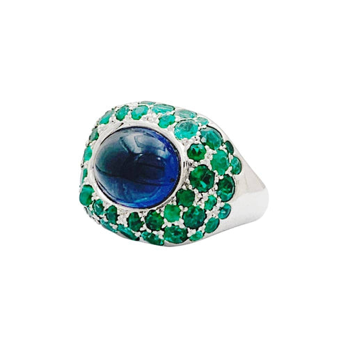 Bague 52 Poiray - Bague Cabaret en or blanc, iolite et émeraudes 58 Facettes 35438