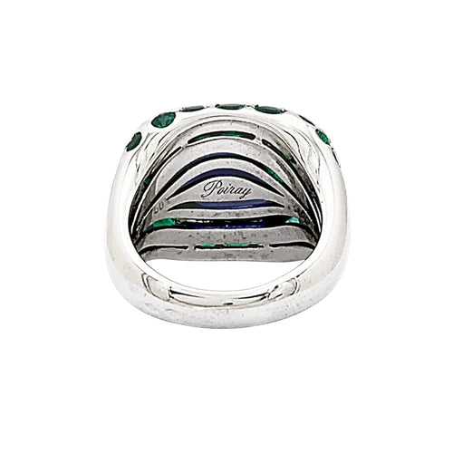 Bague 52 Poiray - Bague Cabaret en or blanc, iolite et émeraudes 58 Facettes 35438