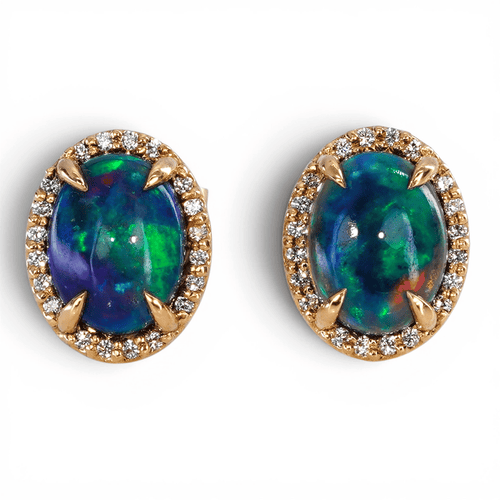 Boucles d'oreilles Boucles d'oreilles en or jaune 18 ct avec opales noires et diamants 58 Facettes E006