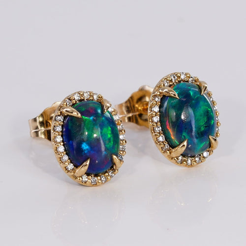 Boucles d'oreilles Boucles d'oreilles en or jaune 18 ct avec opales noires et diamants 58 Facettes E006
