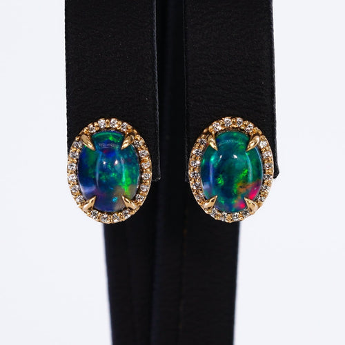 Boucles d'oreilles Boucles d'oreilles en or jaune 18 ct avec opales noires et diamants 58 Facettes E006