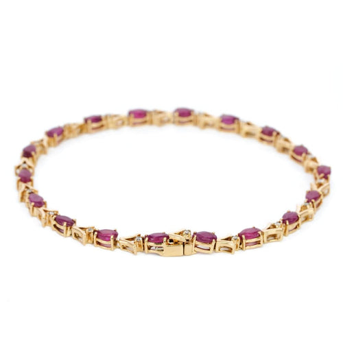 Bracelet Crimson Éclat - Bracelet en or jaune 18 ct avec rubis naturels et diamants 58 Facettes B001