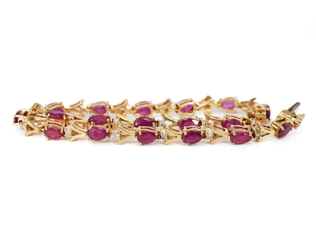 Bracelet Crimson Éclat - Bracelet en or jaune 18 ct avec rubis naturels et diamants 58 Facettes B001