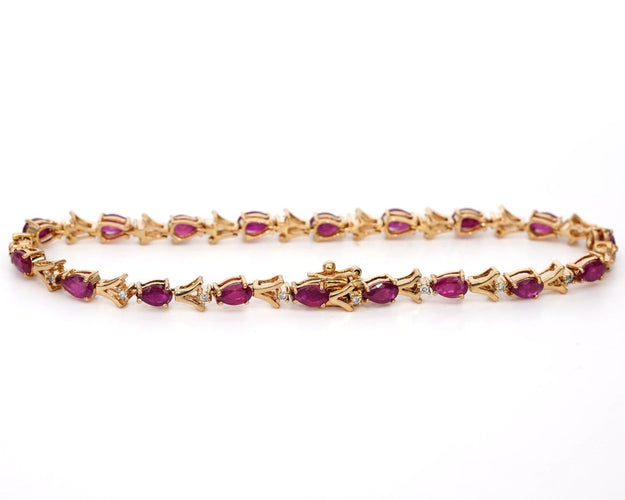 Bracelet Crimson Éclat - Bracelet en or jaune 18 ct avec rubis naturels et diamants 58 Facettes B001