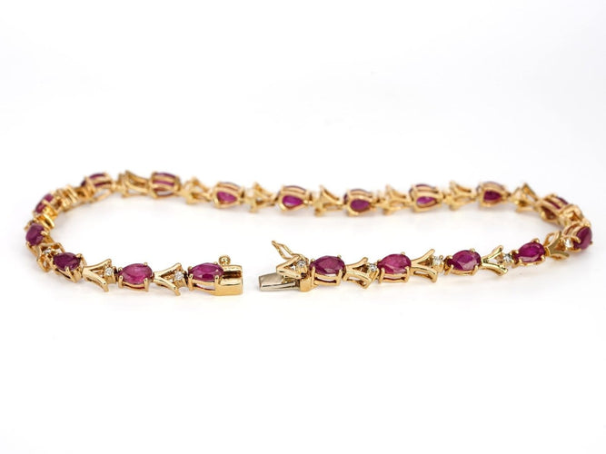 Bracelet Crimson Éclat - Bracelet en or jaune 18 ct avec rubis naturels et diamants 58 Facettes B001