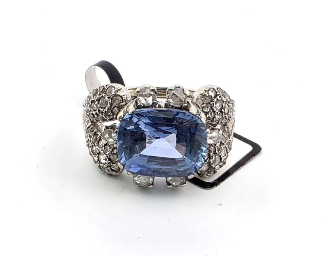 Bague 57 Bague en or blanc 18 ct avec saphir de Ceylan et diamants 58 Facettes OC