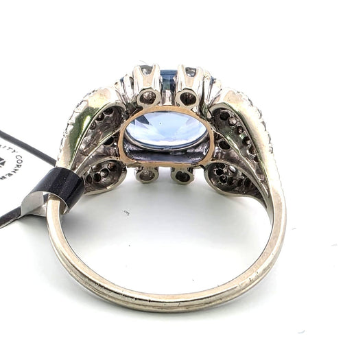 Bague 57 Bague en or blanc 18 ct avec saphir de Ceylan et diamants 58 Facettes OC