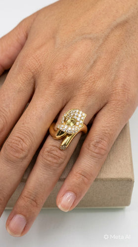 Bague 53 Cantamessa - Bague motif fleur calla en or jaune 18 ct, diamants et saphir 58 Facettes CV-051