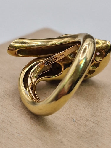 Bague 53 Cantamessa - Bague motif fleur calla en or jaune 18 ct, diamants et saphir 58 Facettes CV-051
