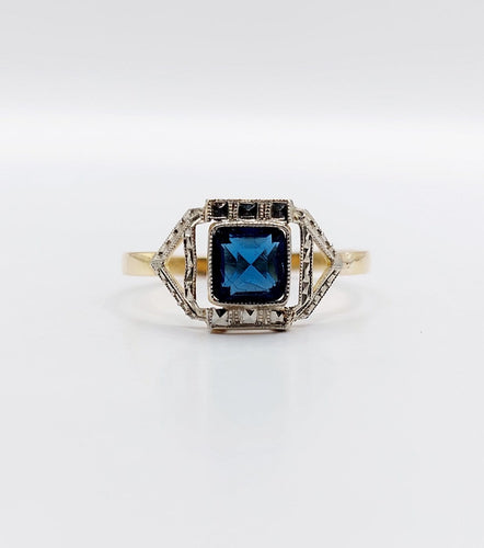 Bague 52 Bague Art déco en or 18k et pierre bleue 58 Facettes A07153