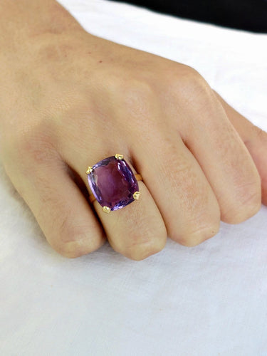 Bague 57 Bague - Améthyste coussin en or rose 18 carats 58 Facettes id: 1758450