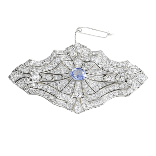 Broche Art déco - Broche plaque en or blanc, saphir et diamants 58 Facettes 65000030