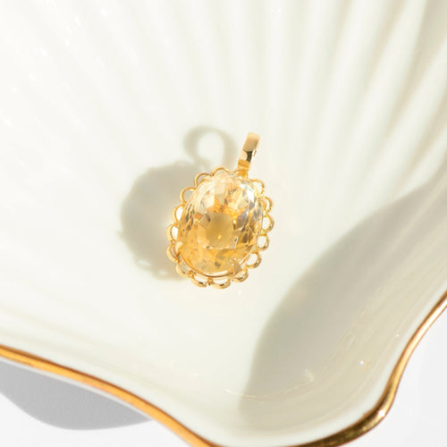 Pendentif Pendentif vintage en or jaune 750 avec citrine ovale 14 ct 58 Facettes