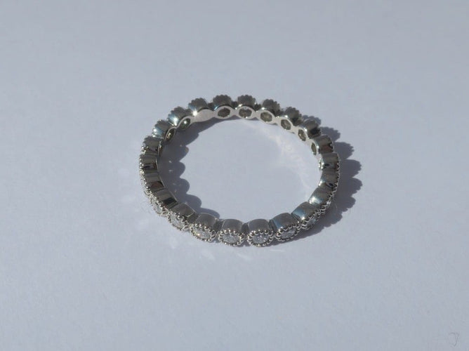 Bague 54 Bague alliance perléee - Bague en platine et diamants 58 Facettes Bague