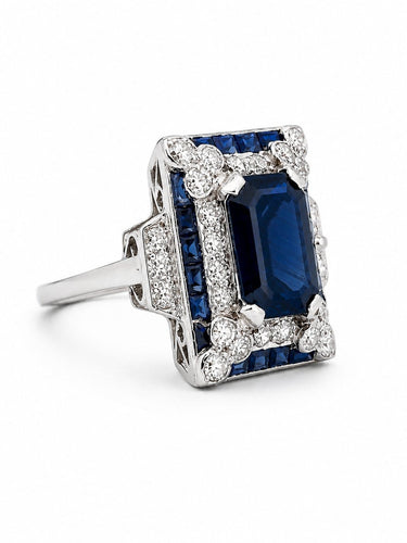 Bague 51 Bague Art déco en platine, diamants et saphirs 58 Facettes Cs