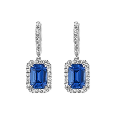 Boucles d'oreilles Boucles d'oreilles pendantes en or blanc 18K, saphirs et diamants 58 Facettes GER1042WG