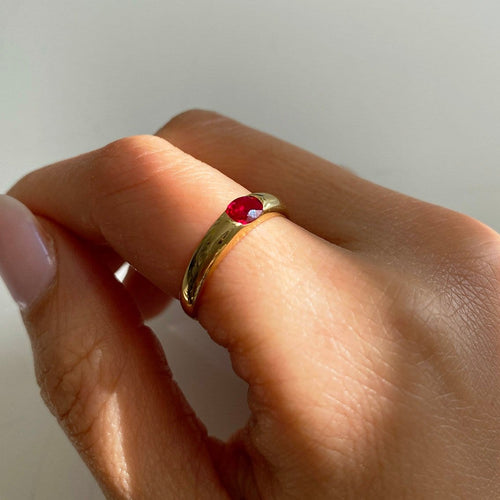 Bague 53 Single Tulip - Bague en or 18K et rubis ovale 58 Facettes GBR1225RB