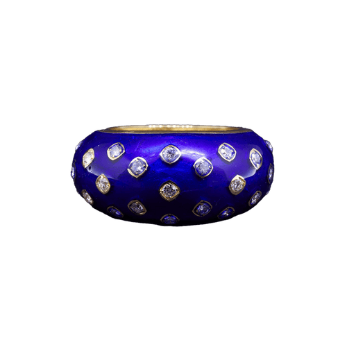 Bubble Ring - 18K黄金戒指，蓝色珐琅与钻石 