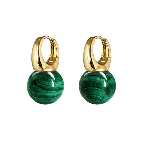 Boucles d'oreilles AITCHES - Jullie - Green Malachite Ball Earrings 58 Facettes SER1028YG