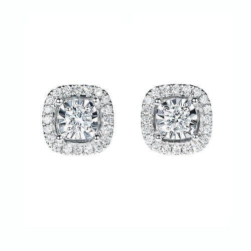 AITCHES - Náušnice pecky Embrace halo s diamanty z 18K bílého zlata 