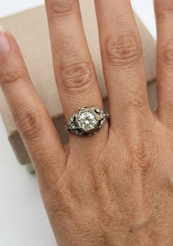 Bague 54 Bague solitaire ancienne en or blanc 750 et diamant 58 Facettes CV-058