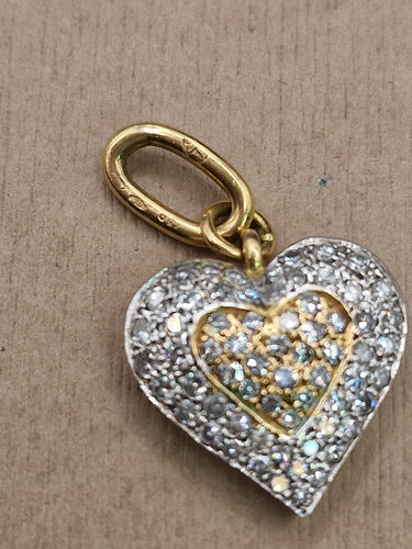 Pendentif Pendentif cœur en or jaune et blanc pavé de diamants 58 Facettes CV-058
