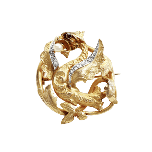 Broche Broche chimère en or jaune, perle et diamants 58 Facettes OC-65000091
