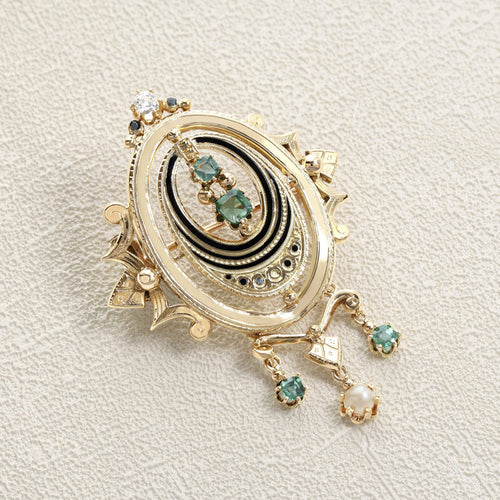 Broche Broche ancienne 19e siècle Or rose, Émeraudes, Perle et Diamant 58 Facettes OC-65000094