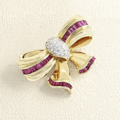 Broche Broche Nœud Or jaune, Rubis et Diamants 58 Facettes 65000020