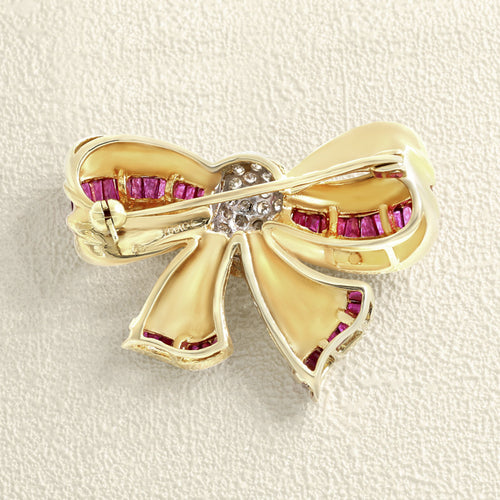 Broche Broche Nœud Or jaune, Rubis et Diamants 58 Facettes 65000020