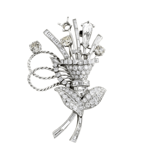 Broche Gerbe - Broche en or blanc et diamants 58 Facettes 65000017