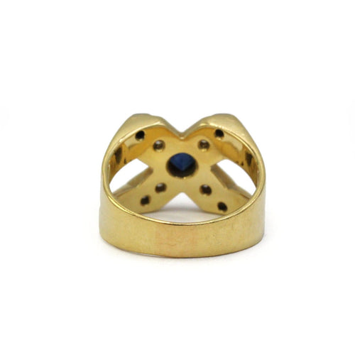 Bague 51.5 Chevalière - Bague en or jaune et blanc diamants saphir 58 Facettes 260126R