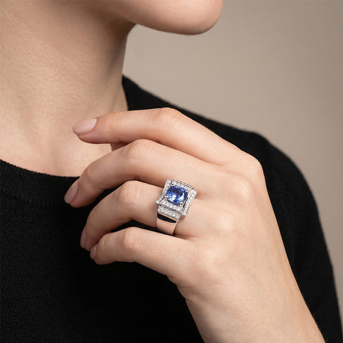 Bague 56 Bague Or blanc, Saphir et Diamants 58 Facettes 61100163