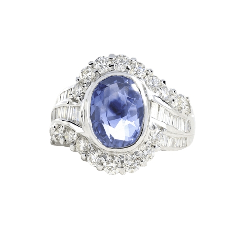 Bague 56 Bague en or blanc, saphir de Ceylan et diamants 58 Facettes 61A00017