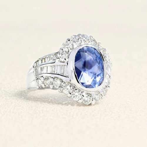 Bague 56 Bague Or blanc, Saphir de Ceylan et Diamants 58 Facettes 61A00017