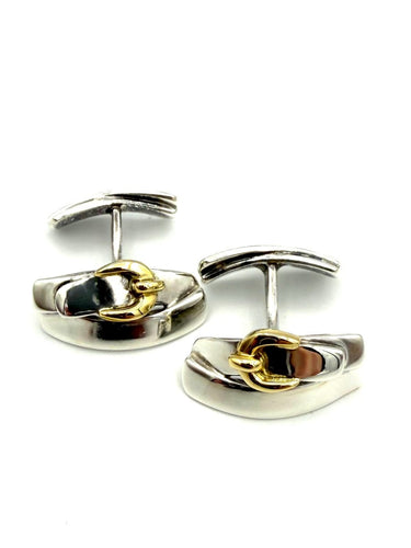 Boutons de manchette Hermès - Boutons de manchette en argent et or jaune 18K 58 Facettes HERMES BM
