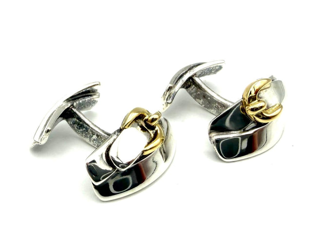 Boutons de manchette Hermès - Boutons de manchette en argent et or jaune 18K 58 Facettes HERMES BM