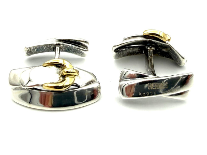 Boutons de manchette Hermès - Boutons de manchette en argent et or jaune 18K 58 Facettes HERMES BM