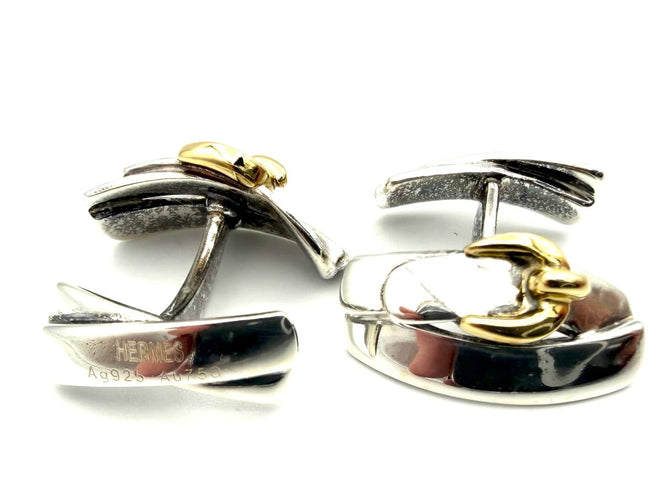Boutons de manchette Hermès - Boutons de manchette en argent et or jaune 18K 58 Facettes HERMES BM