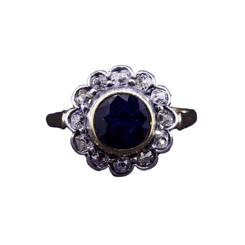 Bague Daisy - Bague vintage en or jaune saphir et diamants 58 Facettes RING - 007