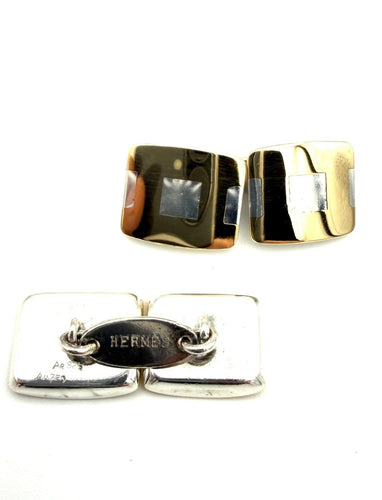 Hermès - Botões de punho vintage em Prata e ouro amarelo 