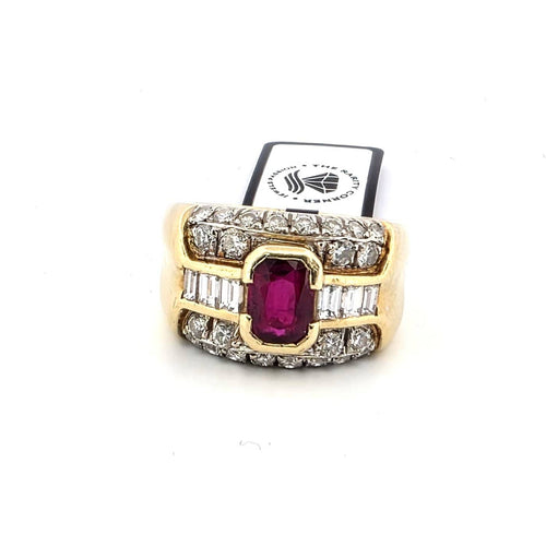 Bague 54 Bague en or jaune avec diamants et rubis central 58 Facettes NOCODE RUBY