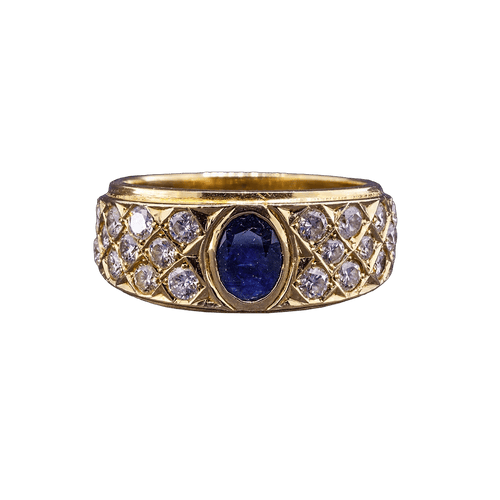 Bague Vintage - Bague chevalière en or jaune, saphir et diamants 58 Facettes RING - 010