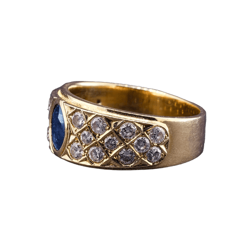 Bague Vintage - Bague chevalière en or jaune, saphir et diamants 58 Facettes RING - 010