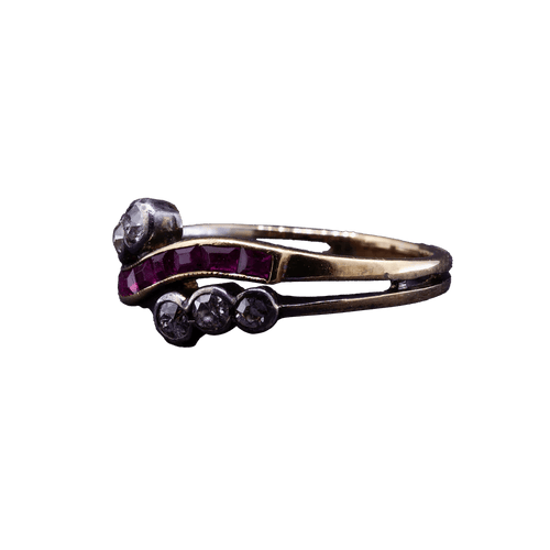Bague Bague - Rubis et diamants taille ancienne en or jaune 15K 58 Facettes RING - 011