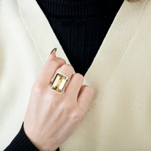 Bague 51 Bague vintage design en or jaune et citrine 58 Facettes BO/240008