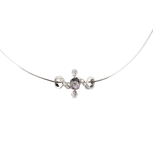 Collier Collier - Collier ras de cou en or blanc diamants et améthyste 58 Facettes BO/240046