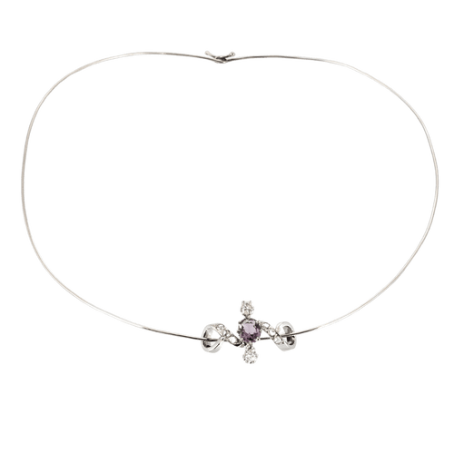 Collier Collier - Collier ras de cou en or blanc diamants et améthyste 58 Facettes BO/240046